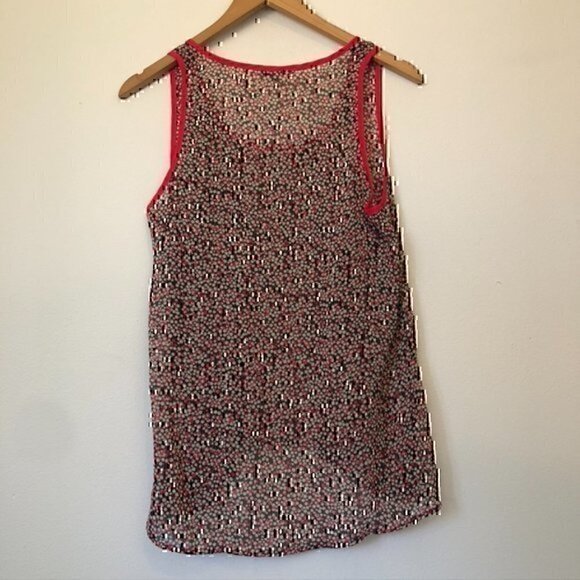 COLLECTIVE CONCEPTS Cream Beige Coral Black Polka Dot Striped Sheer Tank Medium - Picture 7 of 12